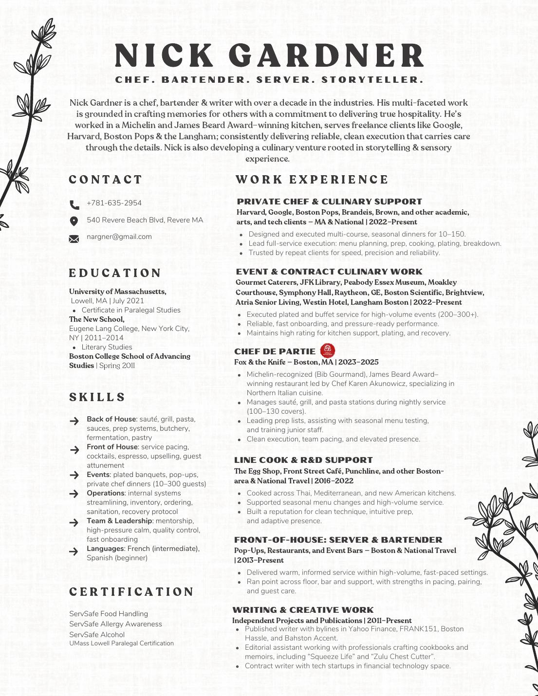 Nick Gardner resume